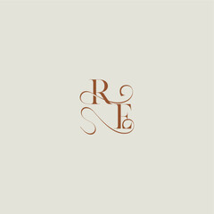 monogram wedding style logo concept initial with thin line RE contemporary modern curvy letter