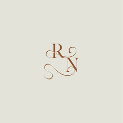 monogram wedding style logo concept initial with thin line RN contemporary modern curvy letter