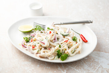 Squid salad with chili and cilantro