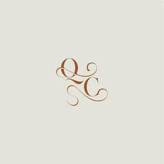 monogram wedding style logo concept initial with thin line QC contemporary modern curvy letter