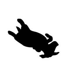 仰向けに寝転がる犬モノクロシルエットイラスト