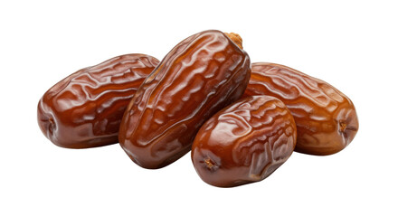 Group of 4 caramel dates with shiny finish great for ramadan treats on clear png image