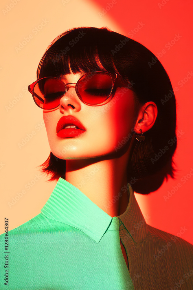 Poster cinematic portrait with minimal contrast, where the subdued background morphs from pale sage green