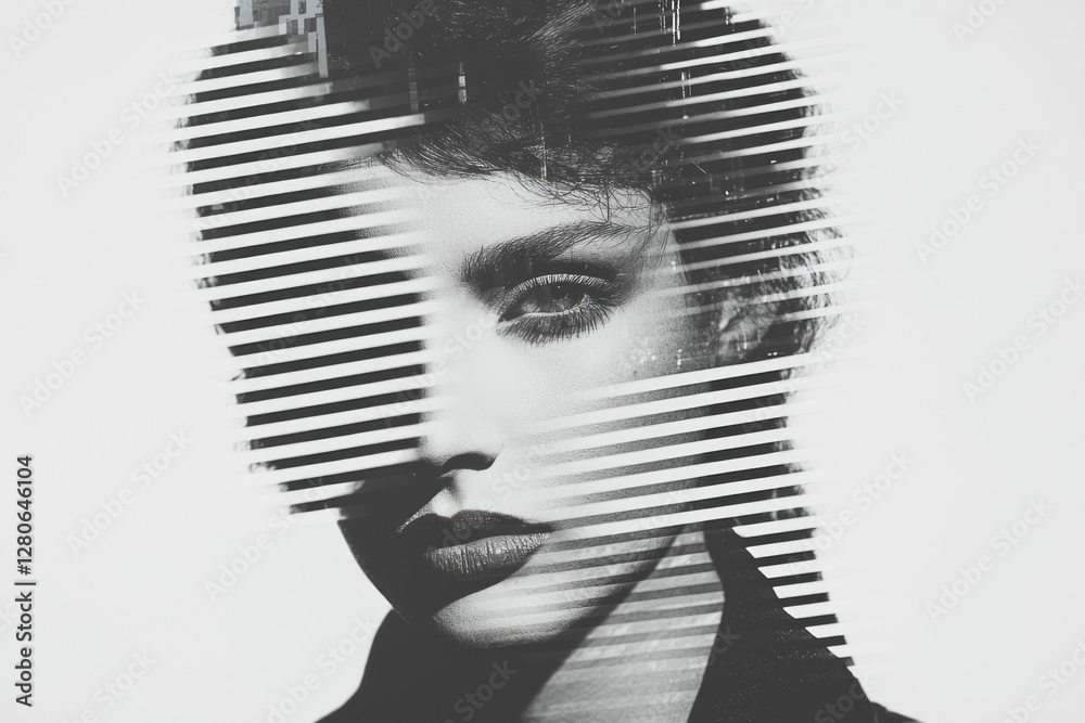 Aufkleber Double exposure capturing gently tilted facial features intersecting with a sleek, glassy