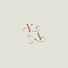 YA letter initial with thin line contemporary modern curvy monogram wedding style logo concept