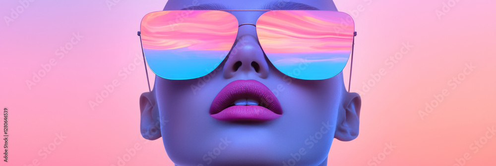 Poster subtle, warm ambient glow around the subject, with each lens displaying swirling patches of