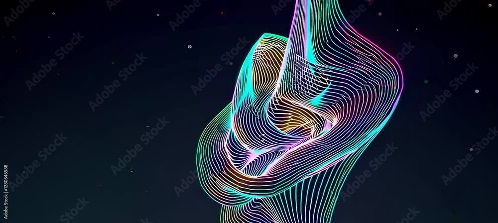 Poster dynamic neon wave patterns evolving in abstract cosmic space