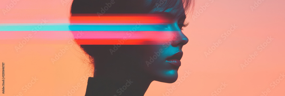 Poster subtle, warm ambient glow around the subject, with each lens displaying swirling patches of