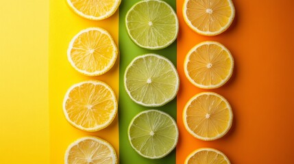 Obraz premium Bright Sliced Citrus Fruits Pattern, Lemon Lime Orange Slices Bright Colors