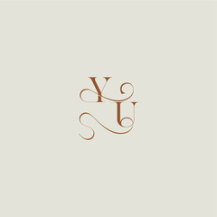 YU letter initial with thin line contemporary modern curvy monogram wedding style logo concept