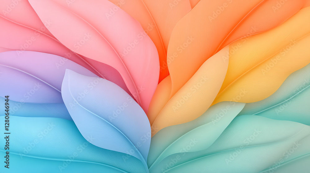 Aufkleber fluid abstract arrangement of large palm-like leaves fading from bold teal at the base to pastel