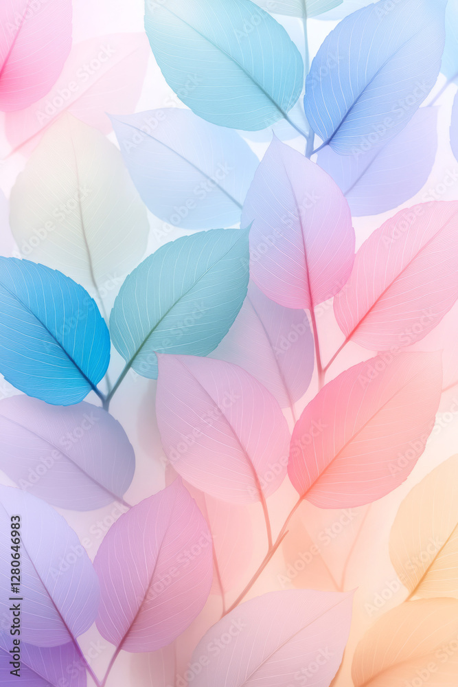 Leinwandbilder macro-style shot of overlapping leaf shapes, each shape seamlessly shifting color from light pink
