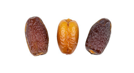 3 juicy dates with detailed surfaces great for ramadan dishes and artistic culinary displays