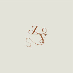 ZY letter initial with thin line contemporary modern curvy monogram wedding style logo concept