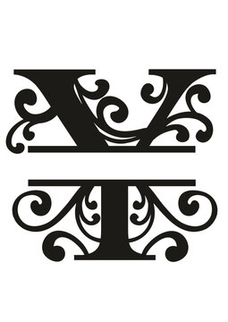 Split Letter Monograms Swirls A-Z SVG, Split Monogram Alphabet Letters Vector, Wall art decor, Character SVG, Word SVG, Name SVG, Last Name SVG, DIY, Cut File for Cricut, Silhouette, PNG, JPG, PDF