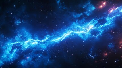 Blue Lightning, Electric Sky, Abstract Cosmic, Bright Energy, Space Background, Neon Storm