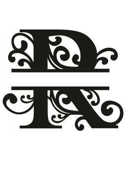 Split Letter Monograms Swirls A-Z SVG, Split Monogram Alphabet Letters Vector, Wall art decor, Character SVG, Word SVG, Name SVG, Last Name SVG, DIY, Cut File for Cricut, Silhouette, PNG, JPG, PDF