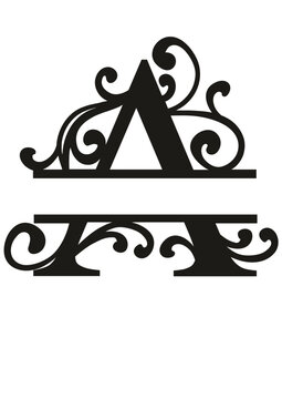 Split Letter Monograms Swirls A-Z SVG, Split Monogram Alphabet Letters Vector, Wall art decor, Character SVG, Word SVG, Name SVG, Last Name SVG, DIY, Cut File for Cricut, Silhouette, PNG, JPG, PDF