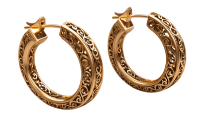 Gold Ornate Hoop Earrings Close Up