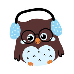 vector of an owl wearing glasses and earmuffs to be warm, cute and adorable. illustration
