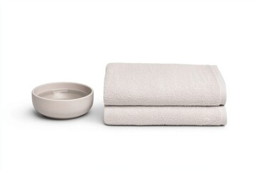 Fototapeta premium Unwinding serenity soft gray towels and minimalist bowl in tranquil bathroom setting still life calm atmosphere close-up view
