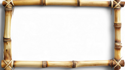 Rustic bamboo frame with natural texture on transparent background