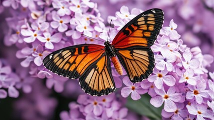 Fototapeta premium Colorful monarch butterfly feeding on vibrant flowers in nature close-up photography outdoor garden environment artistic visual concept