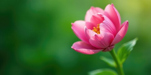 Obraz premium Delicate pink petals unfolding on a lush green stem, verdant, plant, blossom