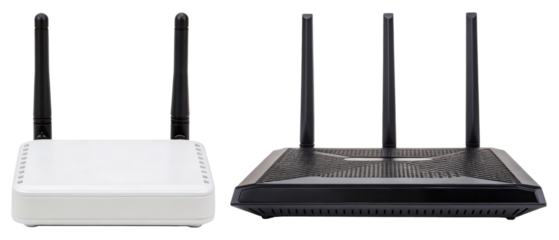 Two wireless internet routers isolated with transparent background