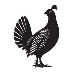 Grouse Bird Silhouette Vector Illustration, Solid White Background.