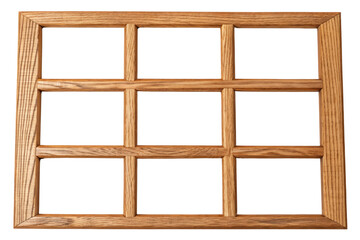 Wooden window frame with nine panes isolated with transparent background