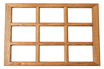 Wooden window frame with nine panes isolated with transparent background