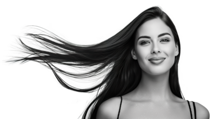 A Confident Woman with Long Hair on Transparent Background, PNG