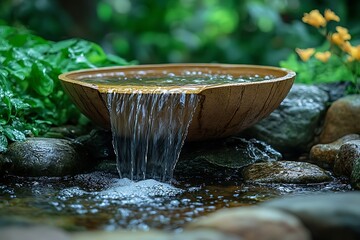 Tranquil water feature in a garden bowl
