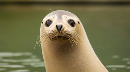 Obraz premium Curious seal gazes intently, showcasing whiskers and expressive