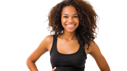 A Front View of a Smiling Woman with Her Hand on Her on Transparent Background, PNG
