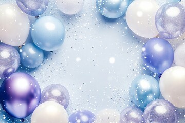 Elegant Pastel Balloons Festive Background Light Blue Purple White Shiny Glitter Celebration Party Decor Design Image card happy event style modern vector banner joyful bright winter spring summer    
