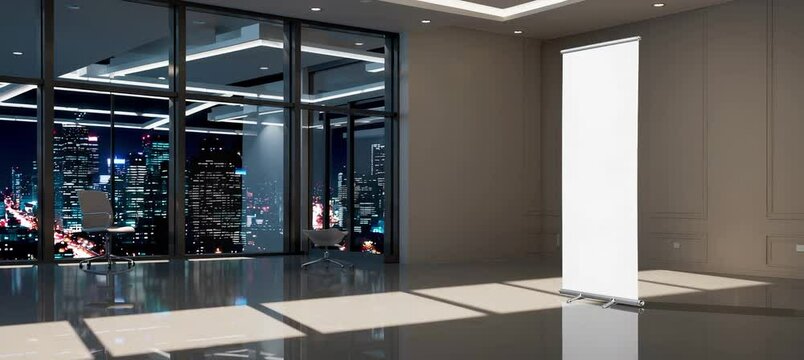 City skyline illumination from modern highrise interior at night