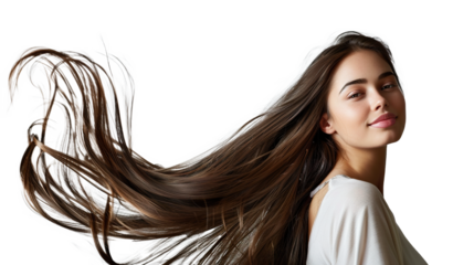 A Graceful Woman with Long Hair Posed on Transparent Background, PNG