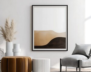 Mockup poster frame on the wall of living room. Luxurious apartment background with contemporary design. Modern interior design.