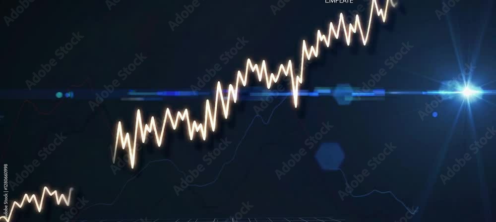 Poster dynamic line graph with rising market trends and data visualization elements