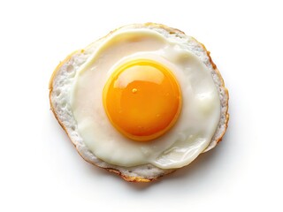 A single fried egg, top-down view, clean background; documentary style food photography.