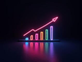 business graph with neon arrow on black background