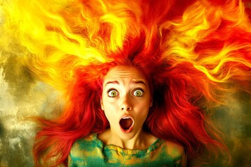 Stunning very shocked mixed-race girl - for ads, ad page and internet marketing marketing use. Commercial promotion idea concept art. Long hairdo - highlighted hair. Black girl fashion.