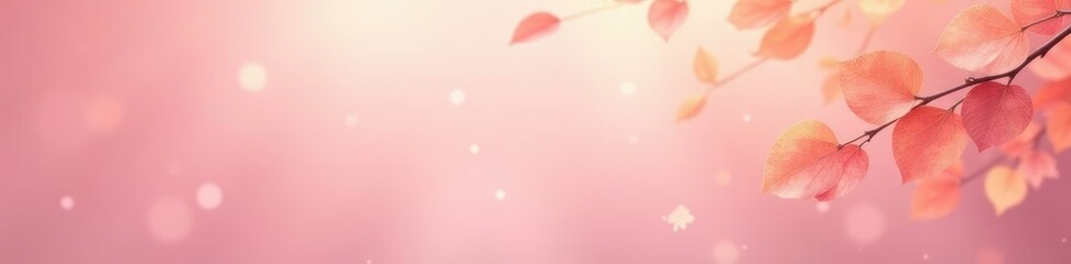 Softly glowing leaves against a pale pink background, pastel, seasonal
