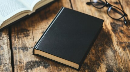 Black Book and Glasses on Wooden Table