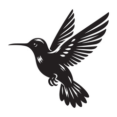 Humming bird Silhouette Vector Illustration, Solid White Background.