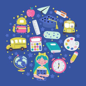 Back to School Illustration with Stationery Animated Background