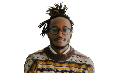 A Man with Glasses and a Sweater Posed on Transparent Background, PNG