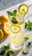Gourmet lemon basil lemonade in artistic kitchen, refreshing delight